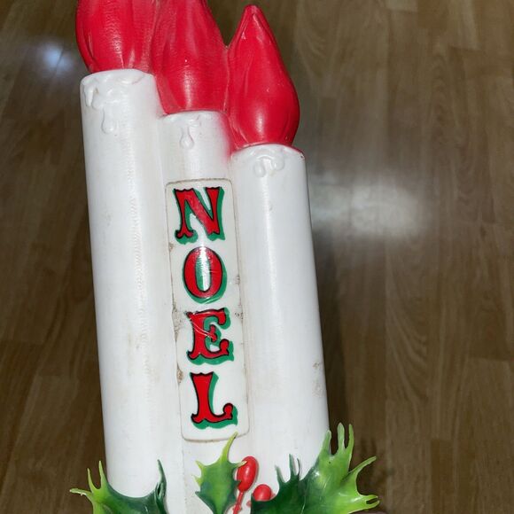 Vintage Empire Christmas Blow Mold Light Up NOEL Triple Candle 13” Working - Picture 6 of 8